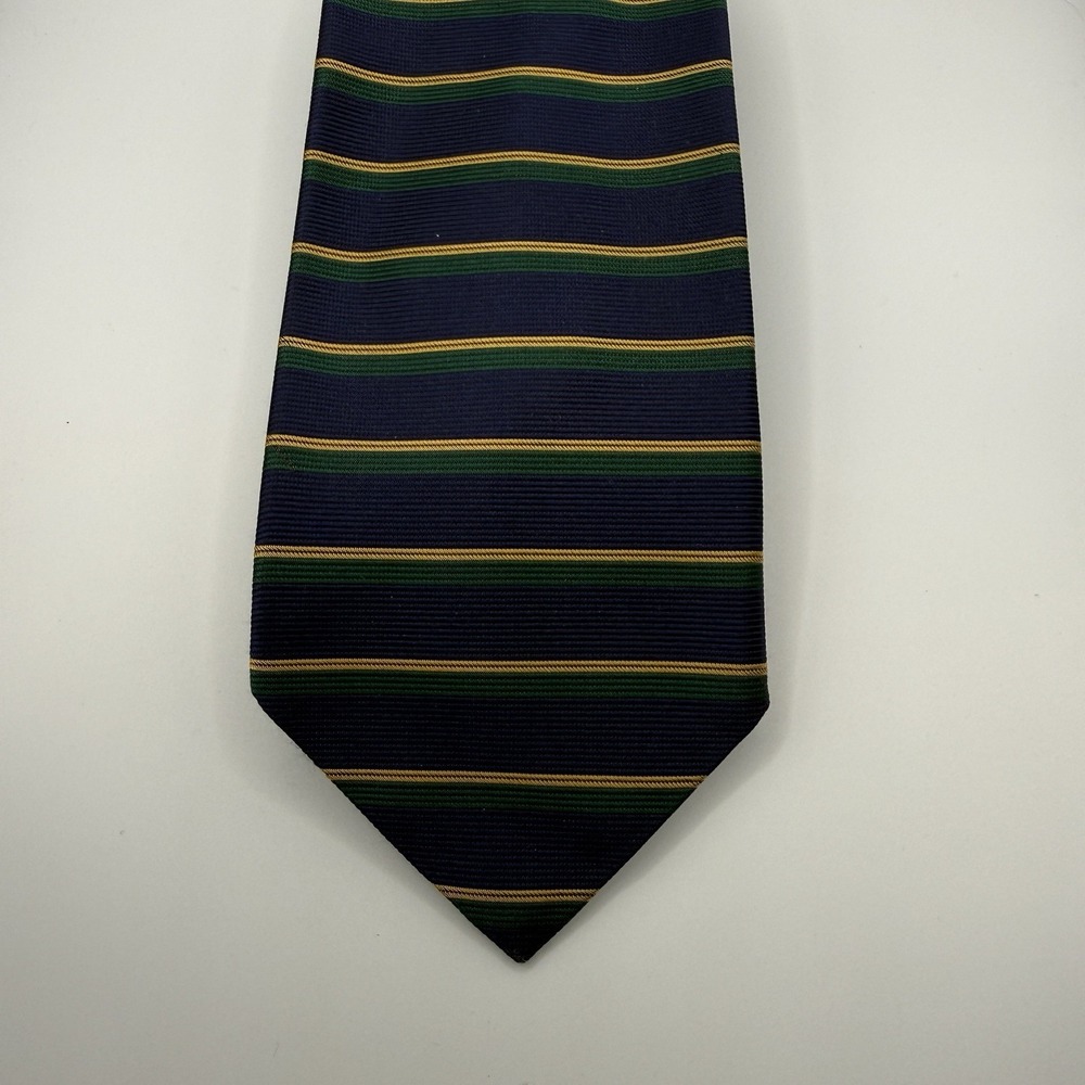 Brooks Brothers Makers 100% Silk Tie Navy Green Yellow Stripe 3.5" x‎ 58" - Picture 2 of 5